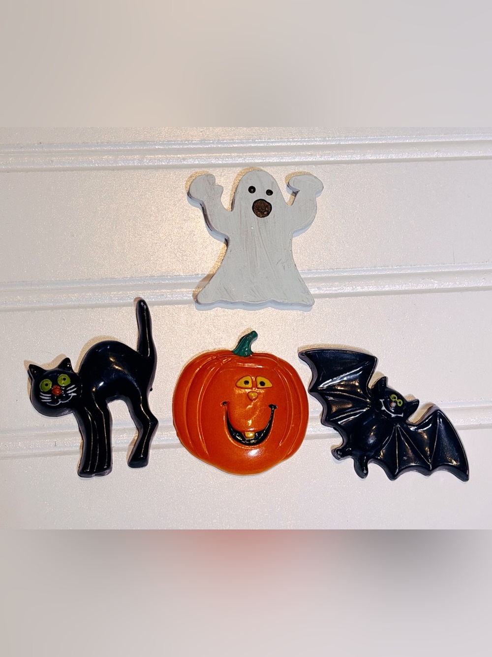 Vintage Halloween Magnets Ghost, Bat, Pumpkin, and Black Cat Rare!